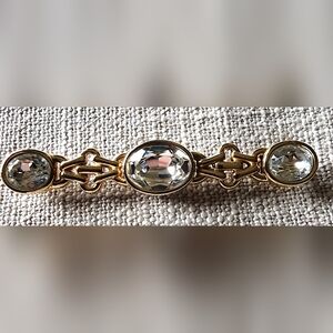 Vintage Monet Gold-Tone Clear Crystal Rhinestone Bar Brooch. 1990's